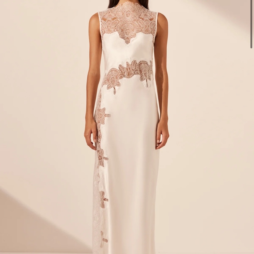 Shona Joy Stratus Lace High Neck Maxi Dress - Ivory